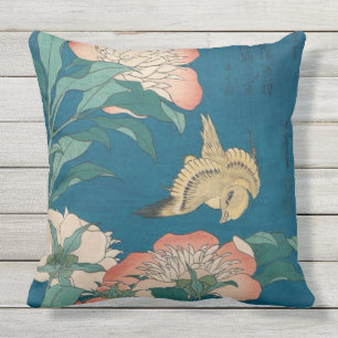 Coussin Hokusai Peonies et Canary Vintage GalleryHD