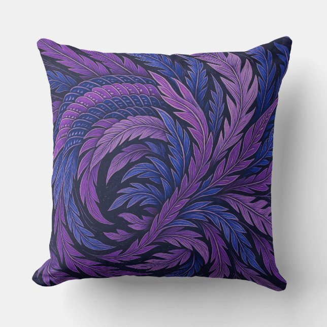 Coussin Hokusai Phoenix Cushion | Purple & Blue Feather  (Recto)