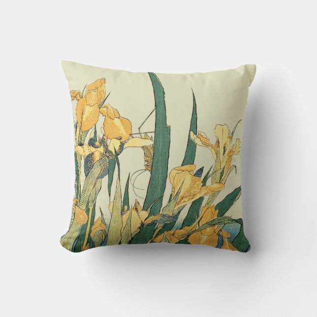 Coussin Hokusai Sauterelle Iris Impression Vintage : Japon (Recto)