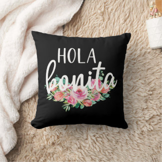 Coussin Hola Bonita Roses espagnoles Typographie Chic Mode