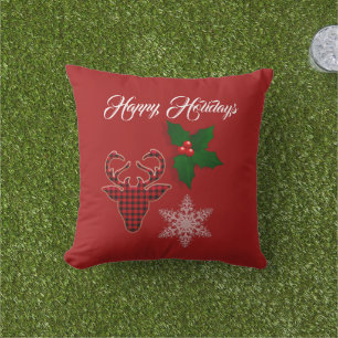 Coussin Holiday Deer Head, Snowflake et Holly Feuilles