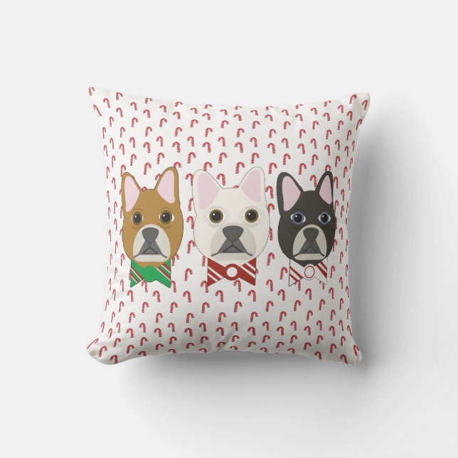 Coussin Holiday Pups Candy Cane (Recto)