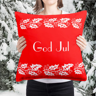 Coussin hollies blanches en rouge vif - Dieu Jul