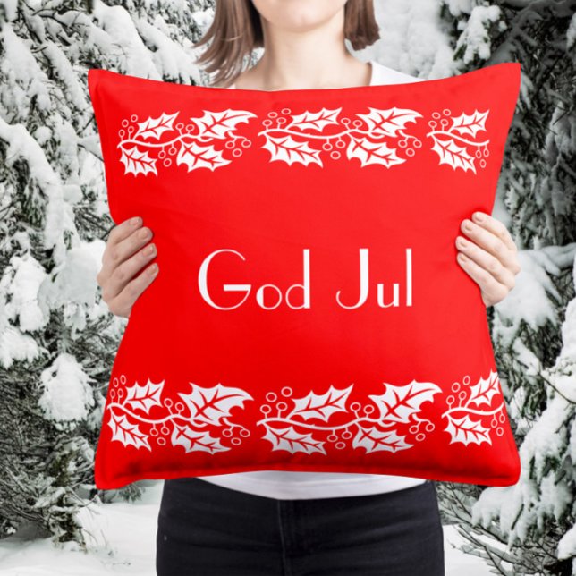 Coussin hollies blanches en rouge vif - Dieu Jul (Créateur téléchargé)