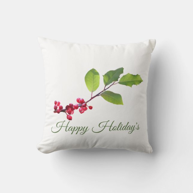 Coussin Holly branche heureux vacances Throw Pillow (Recto)