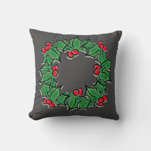 Coussin Holly Feuilles, Holly Berries, couronne de Noël