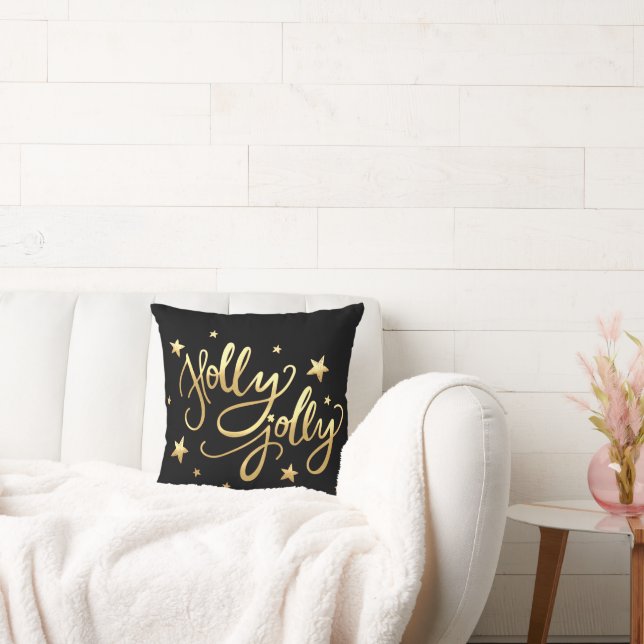 Coussin Holly Jolly | Élégant script de faux or (Canapé)