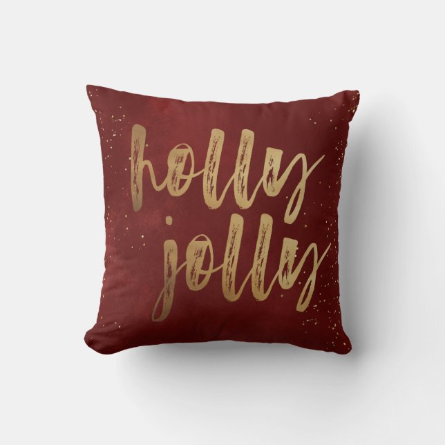 Coussin Holly Jolly faux feuil brush script vacances (Recto)