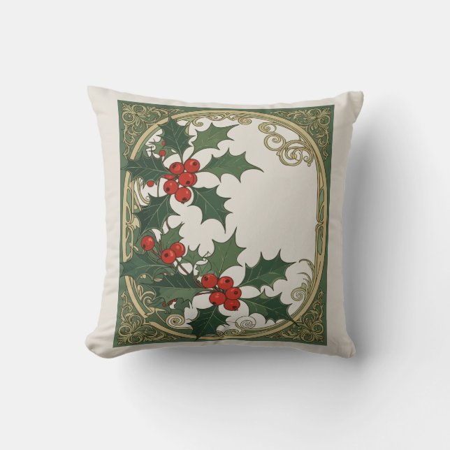 Coussin Holly Noël Rouge Baie Décorative Fête (Recto)