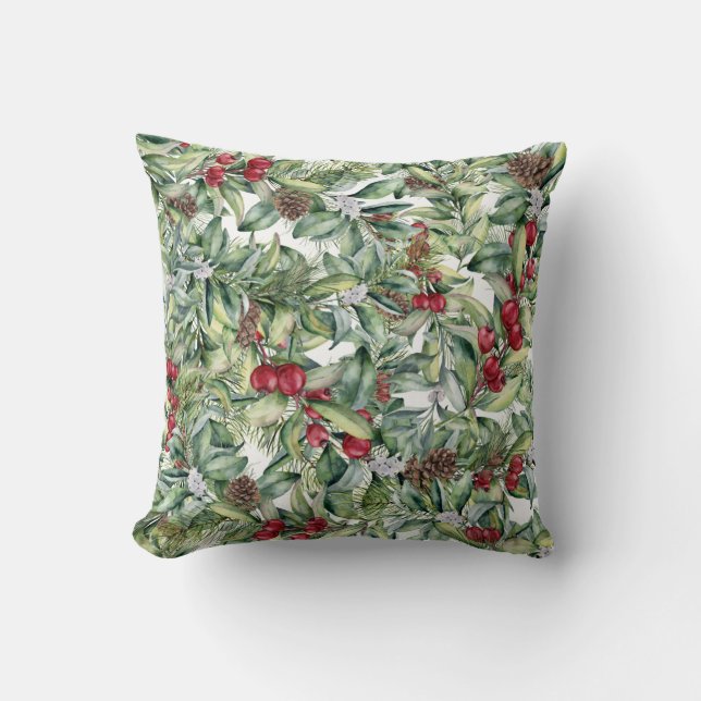 Coussin Holly Red Berries Mistletoe sur Arrière - plan bla (Recto)