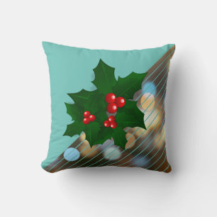Coussin Holly Tree Berries Christmas Holiday Stripe