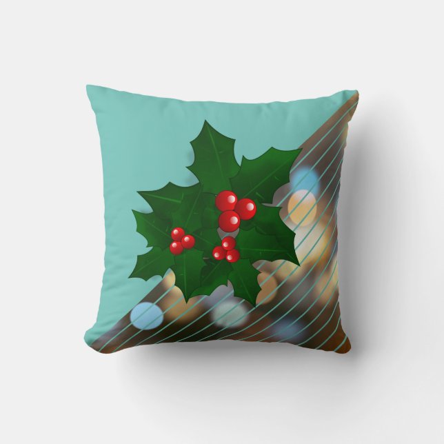 Coussin Holly Tree Berries Christmas Holiday Stripe (Recto)