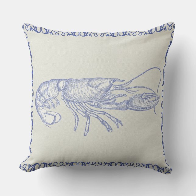 Coussin Homard bleu Beach Life sur crème (Recto)