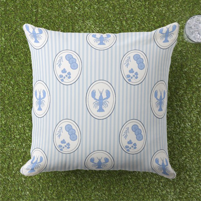 Coussin Homard côtier méditerranéen et azulejo à rayures (Herbe)