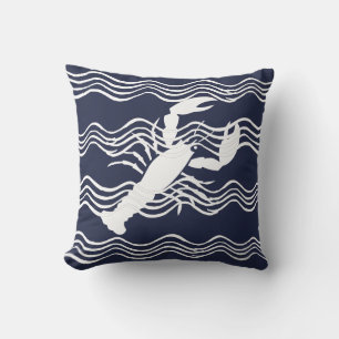 Coussin Homard marine Bleu Blanc Vague Bleu