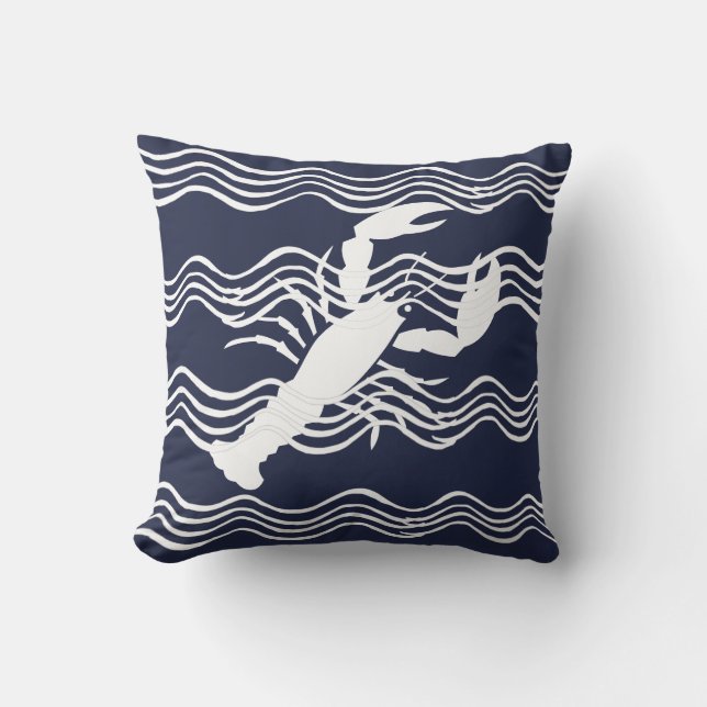 Coussin Homard marine Bleu Blanc Vague Bleu (Recto)