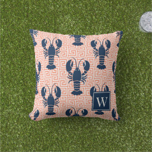 Coussin Homard Prépa Clé Grecque Corail & Navy Monogramme