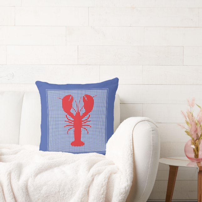 Coussin Homard Rouge Blanc Bleu En vichy Décor Plage Côtiè (Canapé)