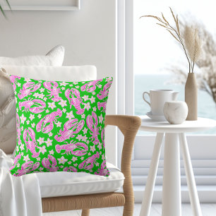 Coussin Homard Vert Floral / Élégant Rose Homard Côté Mer