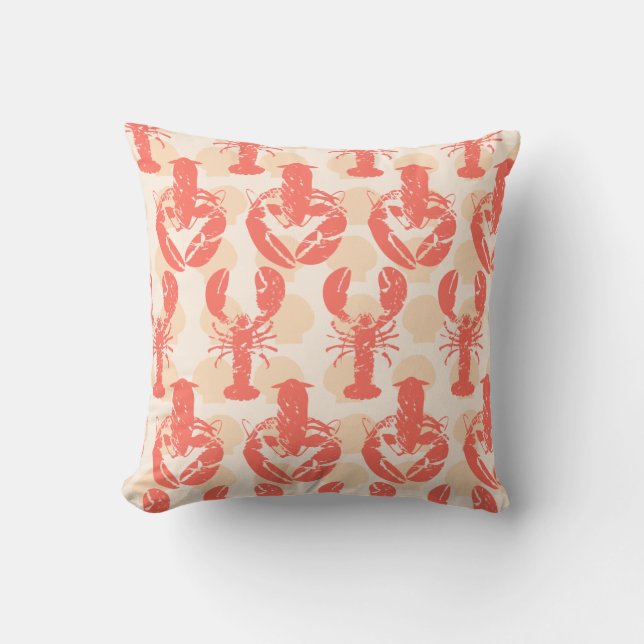 Coussin Homards et coquillages rose corail Motif nautique (Recto)