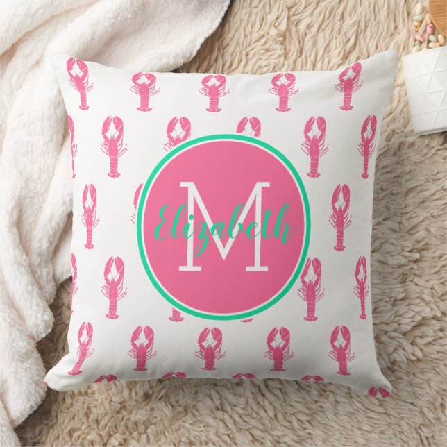 Coussin Homards roses chics sur monogramme blanc (Couverture)