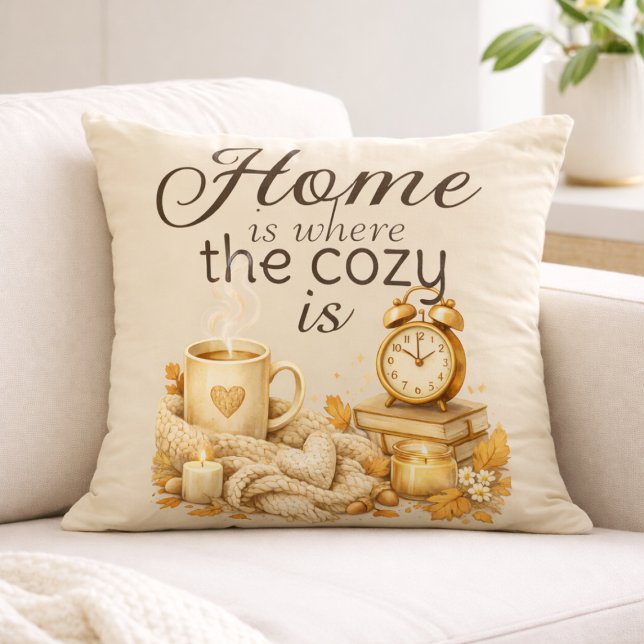 Coussin Home Is Where Cozy Is Brown Oatmeal Cozy (Créateur téléchargé)