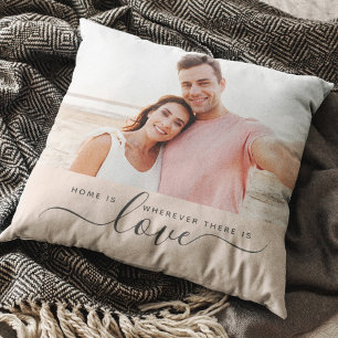 Coussin Home Love Modern Script Photo Valentine Mariage