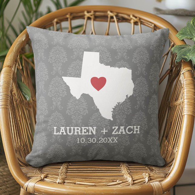 Coussin Home State Map Art - Mariage personnalisé Texas (Custom Pillow)