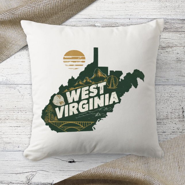 Coussin Home State West Virginia Retro Color (Créateur téléchargé)