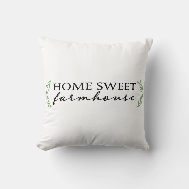 Coussin Home Sweet Farmhouse Green Botanical Feuilles (Recto)