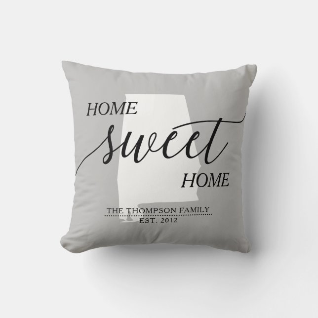 Coussin Home Sweet Home AL State Nom de famille Lancer l'o (Recto)