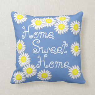 Coussin Home Sweet Home Bleu pâle Bleu blanc et jaune