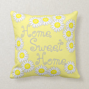 Coussin Home Sweet Home Daisy Blanc et Jaune