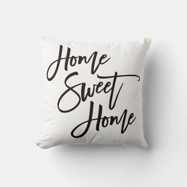 Coussin Home Sweet Home Élégant noir Script blanc (Recto)