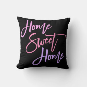 Coussin Home Sweet Home Élégant rose Lilac Script noir