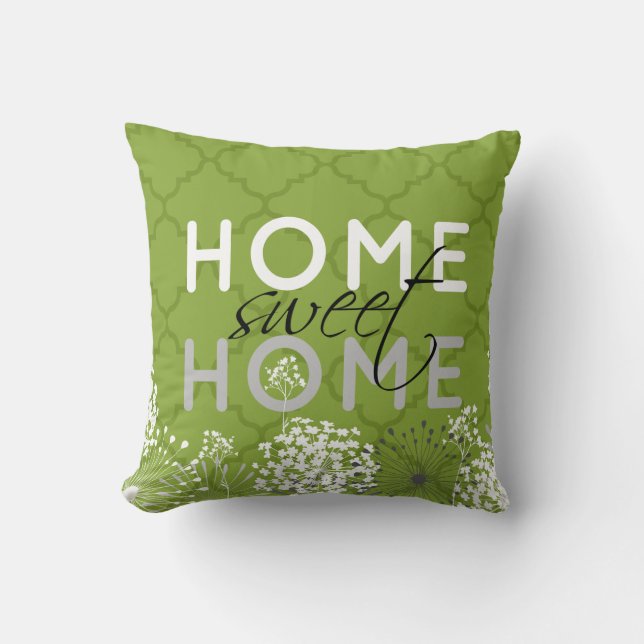 Coussin "Home Sweet Home" en noir et vert (Recto)