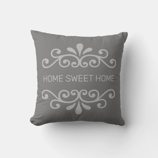 Coussin Home Sweet Home & Floral Vector on Grey (Recto)