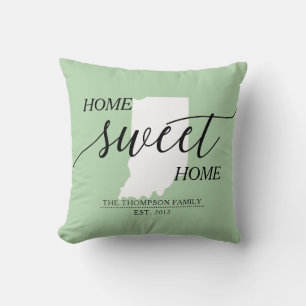 Coussin Home Sweet Home IN State Nom de famille Lancer l'o
