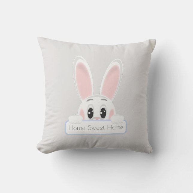 Coussin Home Sweet Home Lapin blanc sur gris clair (Recto)