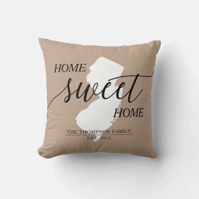 Coussin Home Sweet Home NJ State Nom de famille Lancer l'o (Recto)