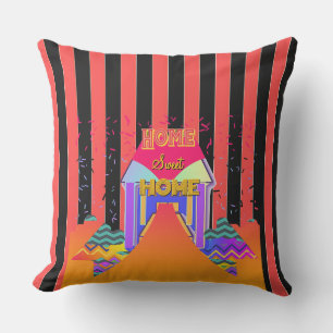 Coussin Home Sweet Home Rouge noir rayures