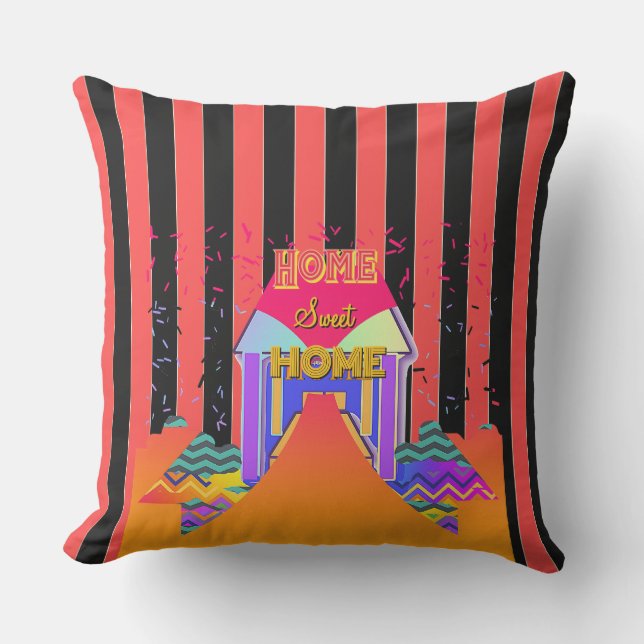 Coussin Home Sweet Home Rouge noir rayures (Recto)