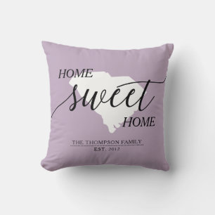 Coussin Home Sweet Home SC State Nom de famille Lancer l'o