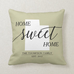 Coussin Home Sweet Home UT État Famille Nom de famille Lan
