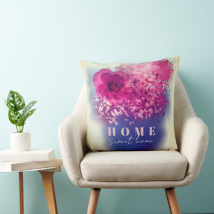 Coussin Home Sweet Home Vase Floral Bourgogne rose