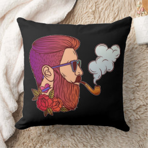 Coussin Homme avec barbe Rouge Coeur Tatouage Tuyaux Lunet