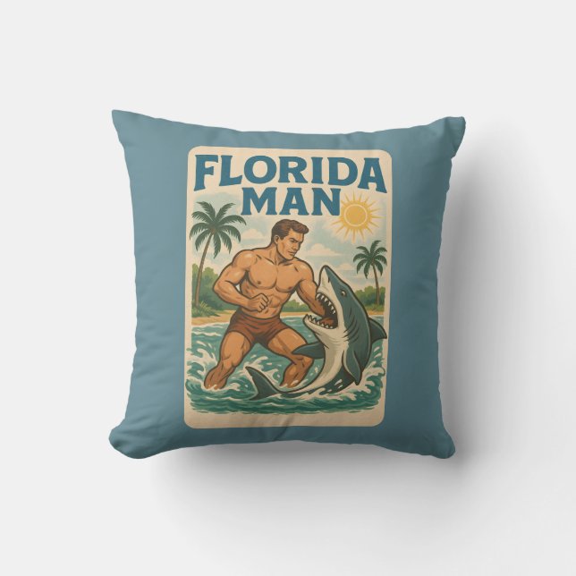 Coussin Homme de Floride Lutteur de Requins Côtiers | Retr (Recto)