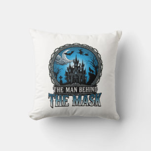 Coussin Homme derrière le masque Halloween maison hantée s