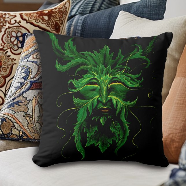 Coussin Homme Vert Fae Feuilles Noir (Créateur téléchargé)