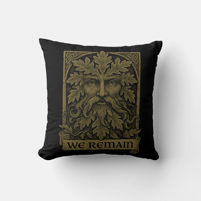 Coussin Homme vert "Nous restons" Pagan Nature Spirit Desi (Recto)